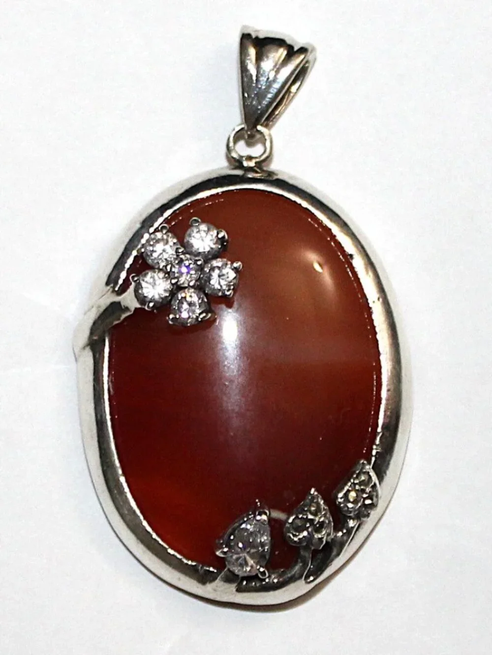 Sterling Silver Carnelian Cubic Zirconia Pendant 24 Grams